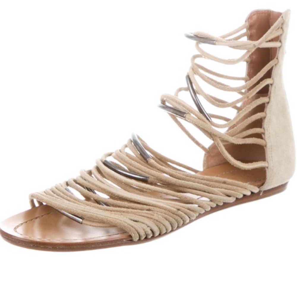Sigerson Morrison tan, metal multi strap sandals